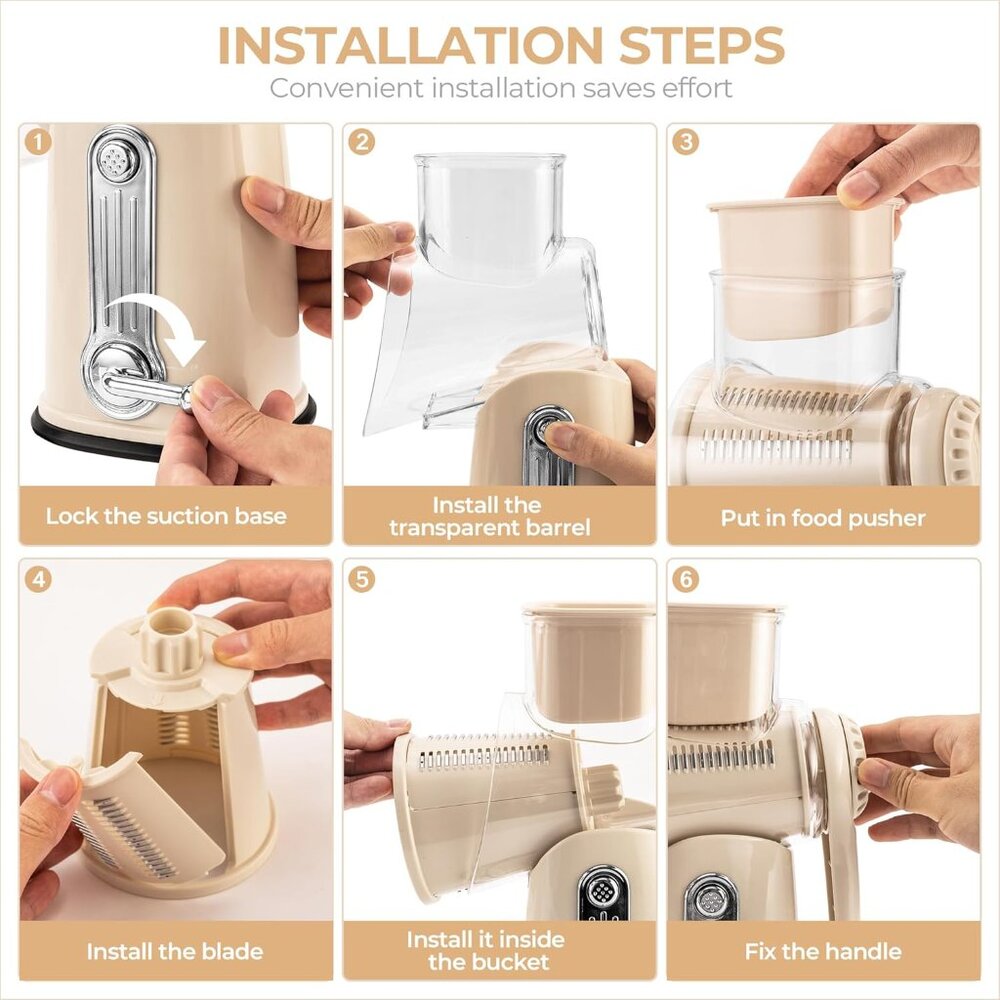 Rotary Cheese Grater w/Handle &5 Blades, Round Slicer & Vegetable Grater - Picture 5 of 8